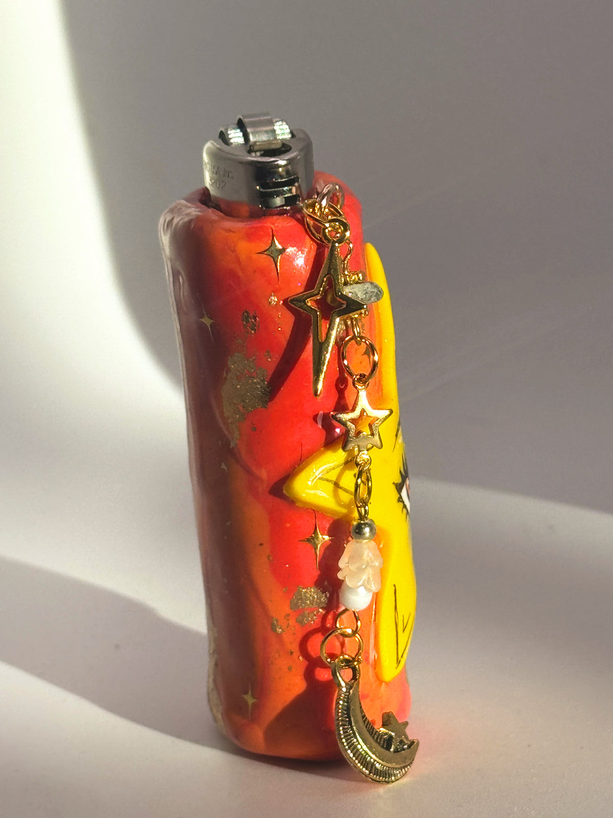Sunset Star Case with charm| Fits Standard Bic | Handmade Polymer Clay Art