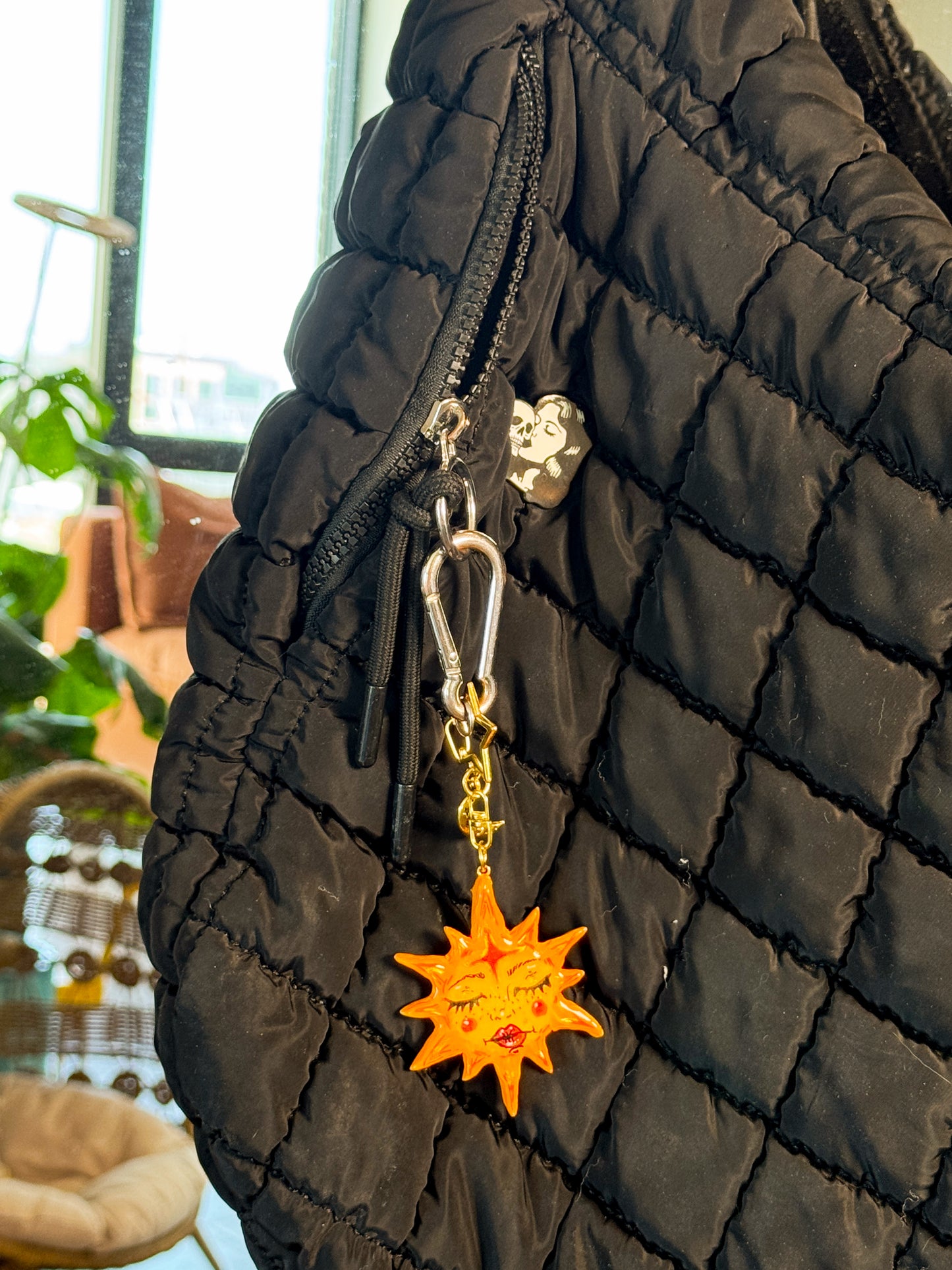 Miss Sunny Keychain – Polymer Clay Bag Charm – Hand Painted Celestial Moon Charm