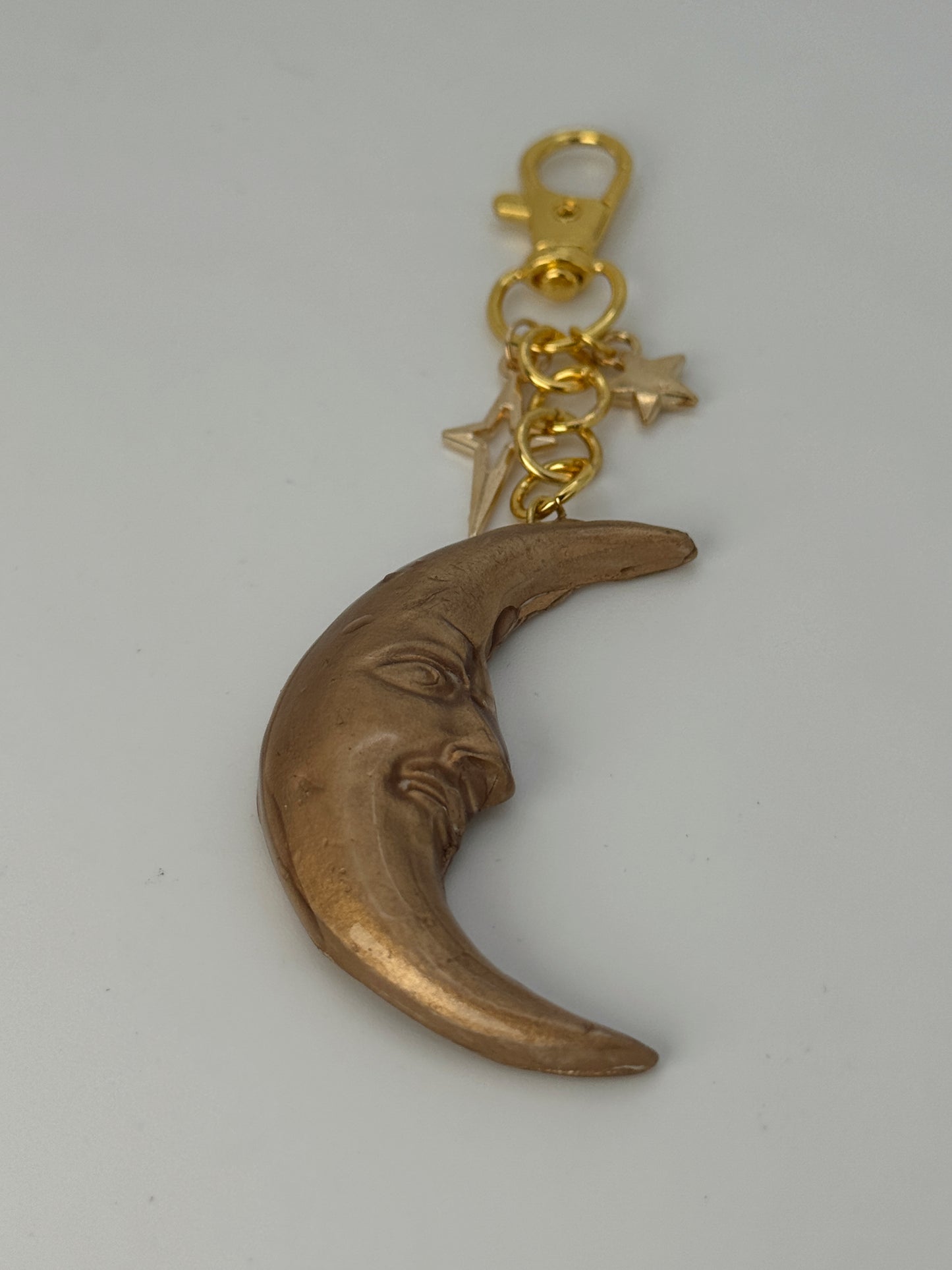 Gold Crescent Moon Keychain – Handmade Polymer Clay Celestial Bag Charm