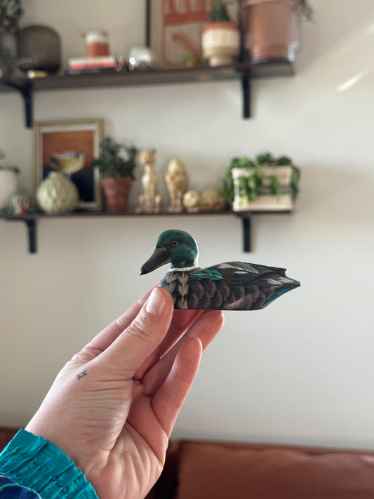 Small Vintage-Style Mallard Duck Figurine | Hand-Painted Mini Bird Decor (3.5”)