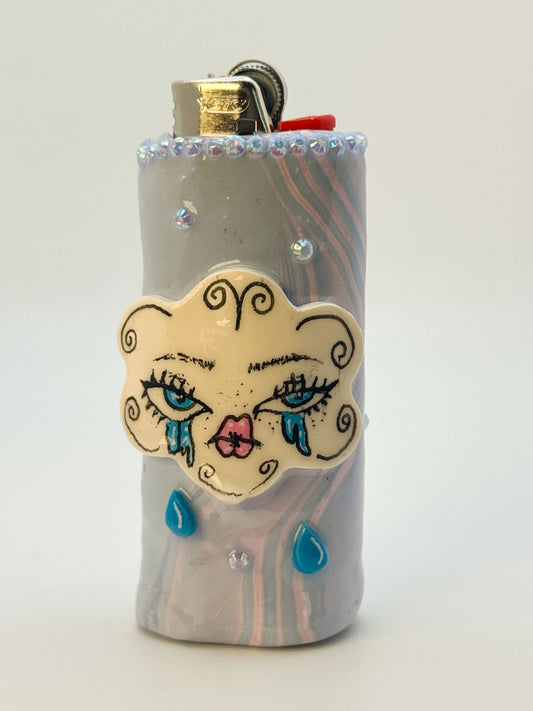 Crying Cloud Lighter Case| Fits Standard Bic | Handmade Polymer Clay Art