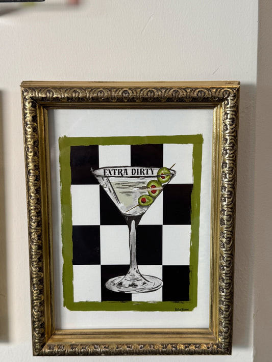 Vintage Framed “Extra Dirty Martini” Art Print – Cocktail Bar Wall Decor – 8x6