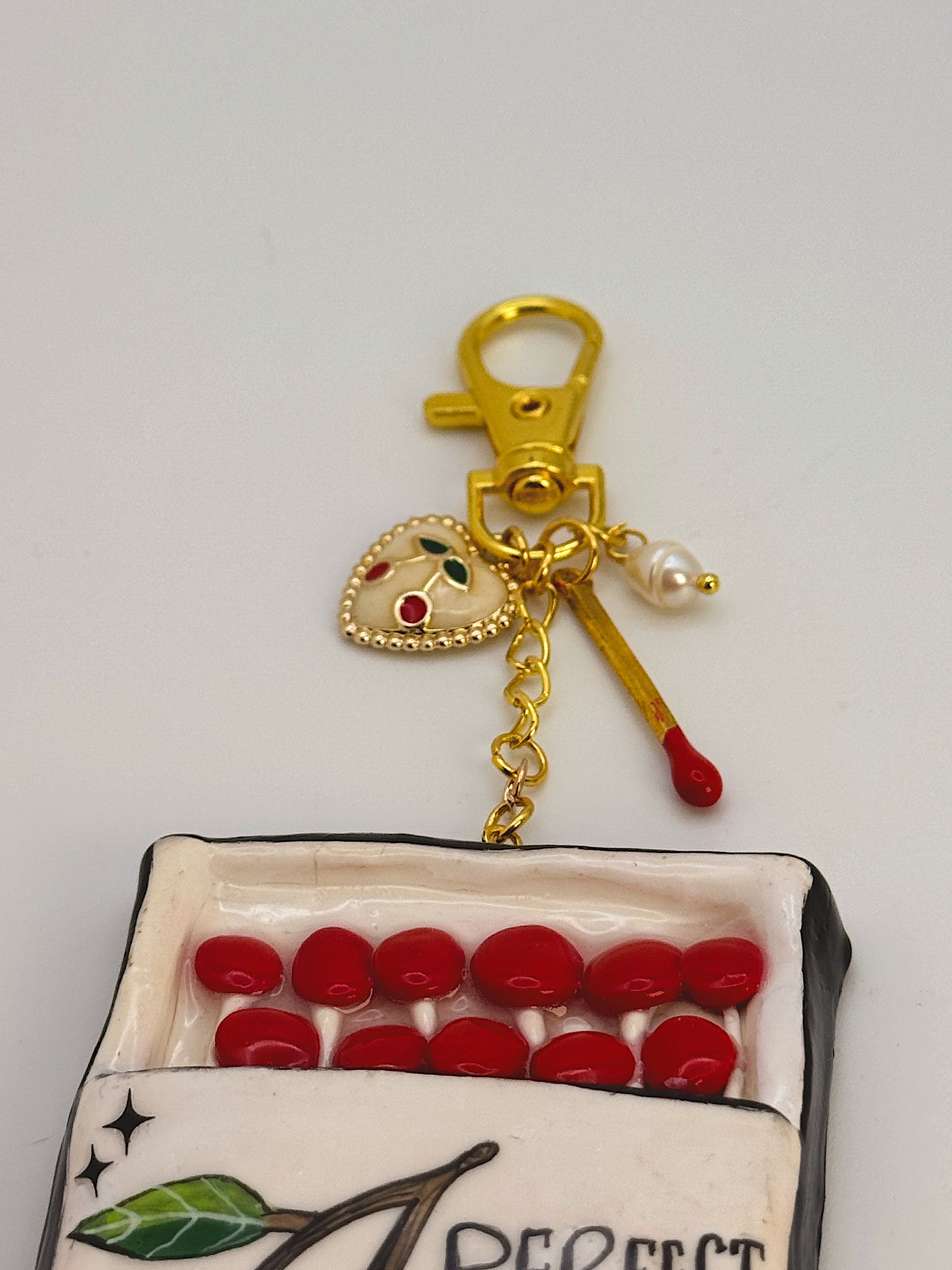 Perfect Match Matchbox Bag Charm – Handmade Cherry Matchbox Keychain with Match Charm