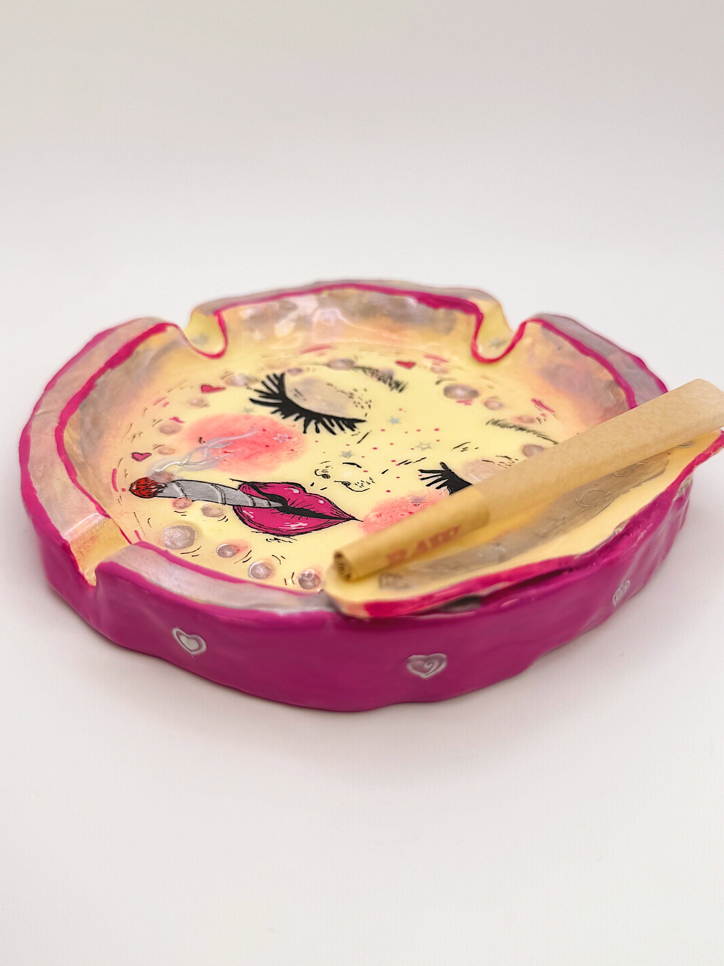 Pink Smoking Moon Ashtray – Hand-Painted Celestial Moon Dish (5.5”)