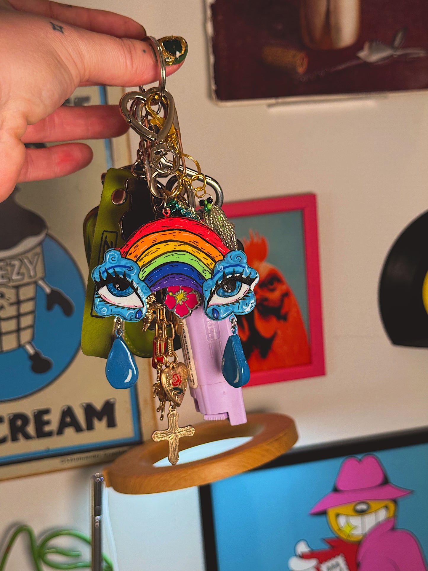 Crying Rainbow Keychain – Hand-Sculpted Polymer Clay Charm
