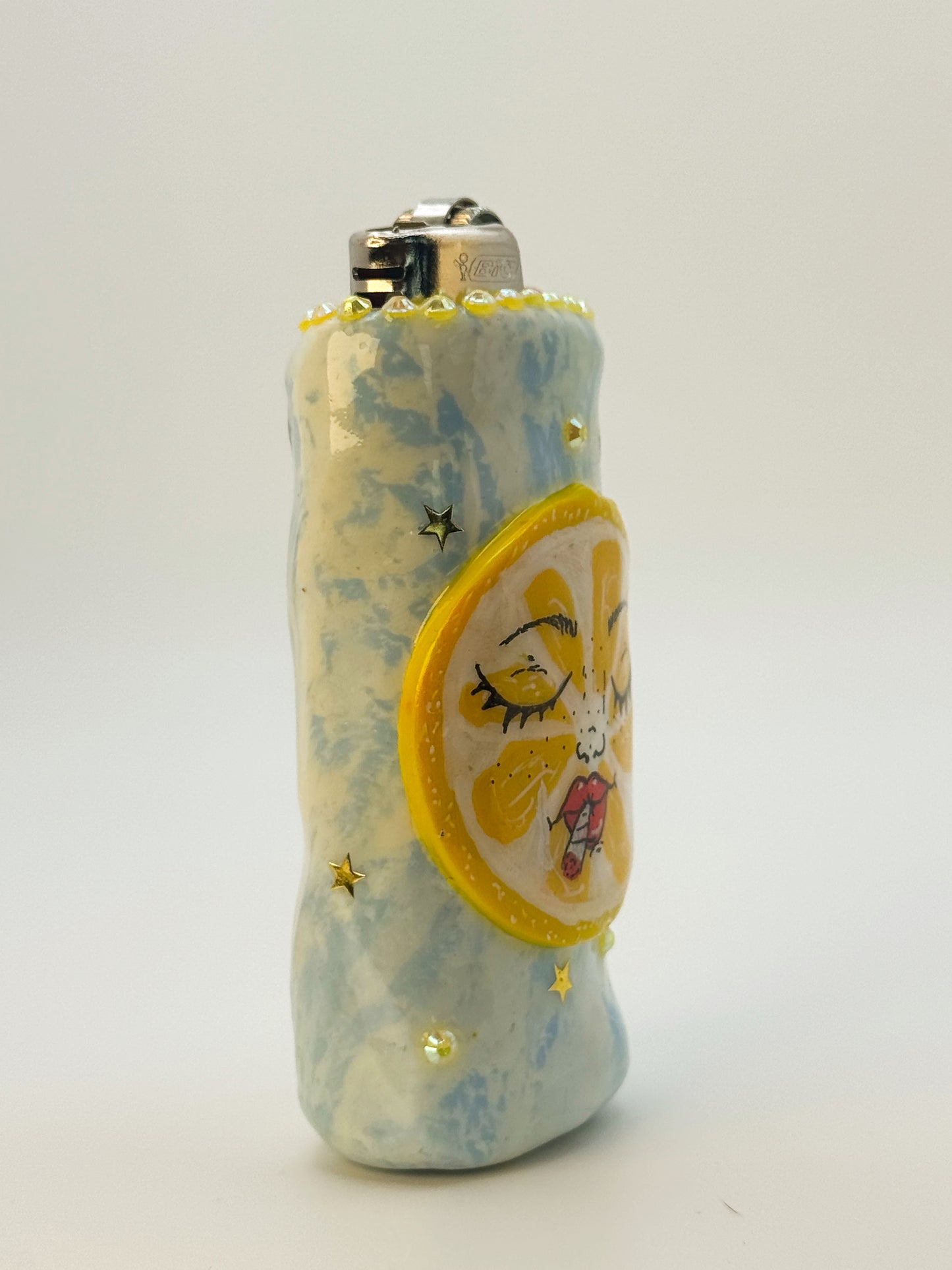 Smoking Lemon Lighter Case| Fits Standard Bic | Handmade Polymer Clay Art