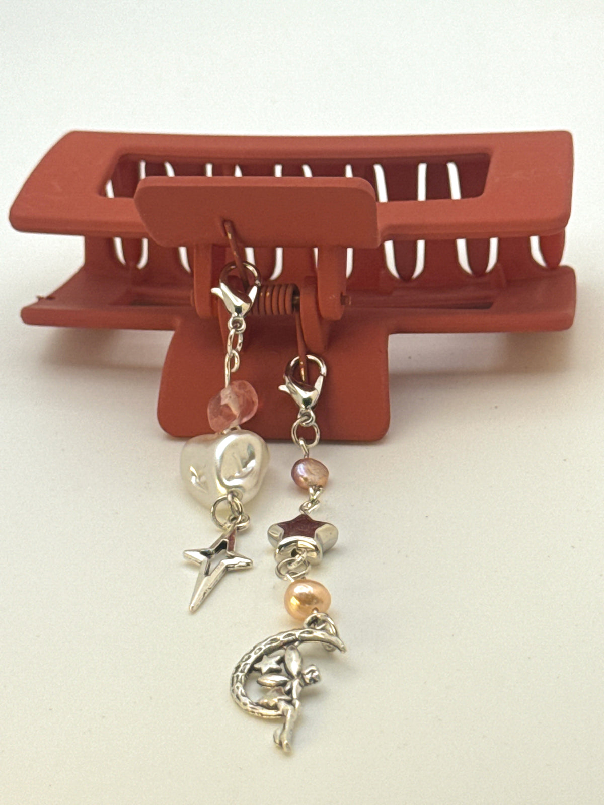 Orange Medium Claw Clip with Handmade Beaded Charms | Removable Charm Clip | 3.1”