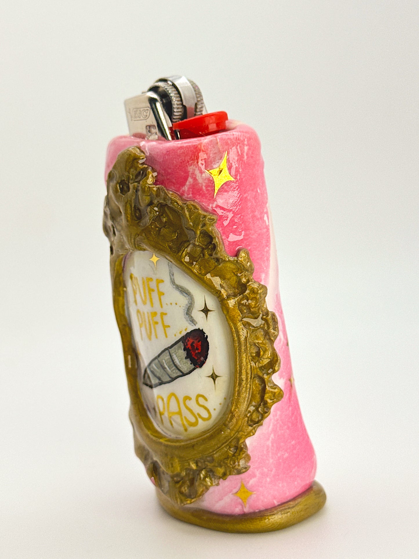 Puff Puff Pass Framed Lighter Case- Handmade From Polymer Clay