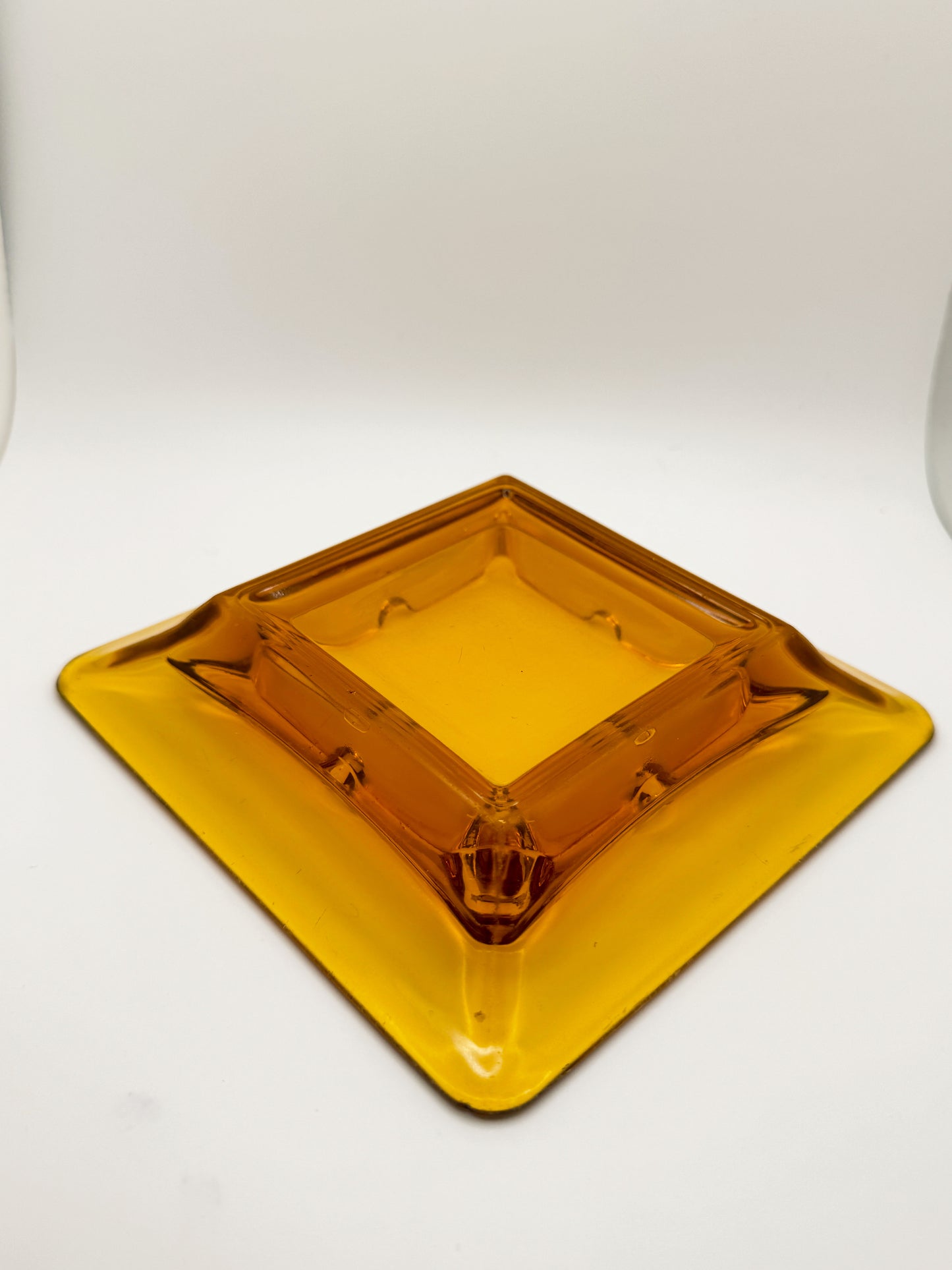 Vintage Amber Glass Ashtray – Mid Century Heavy Glass Catchall