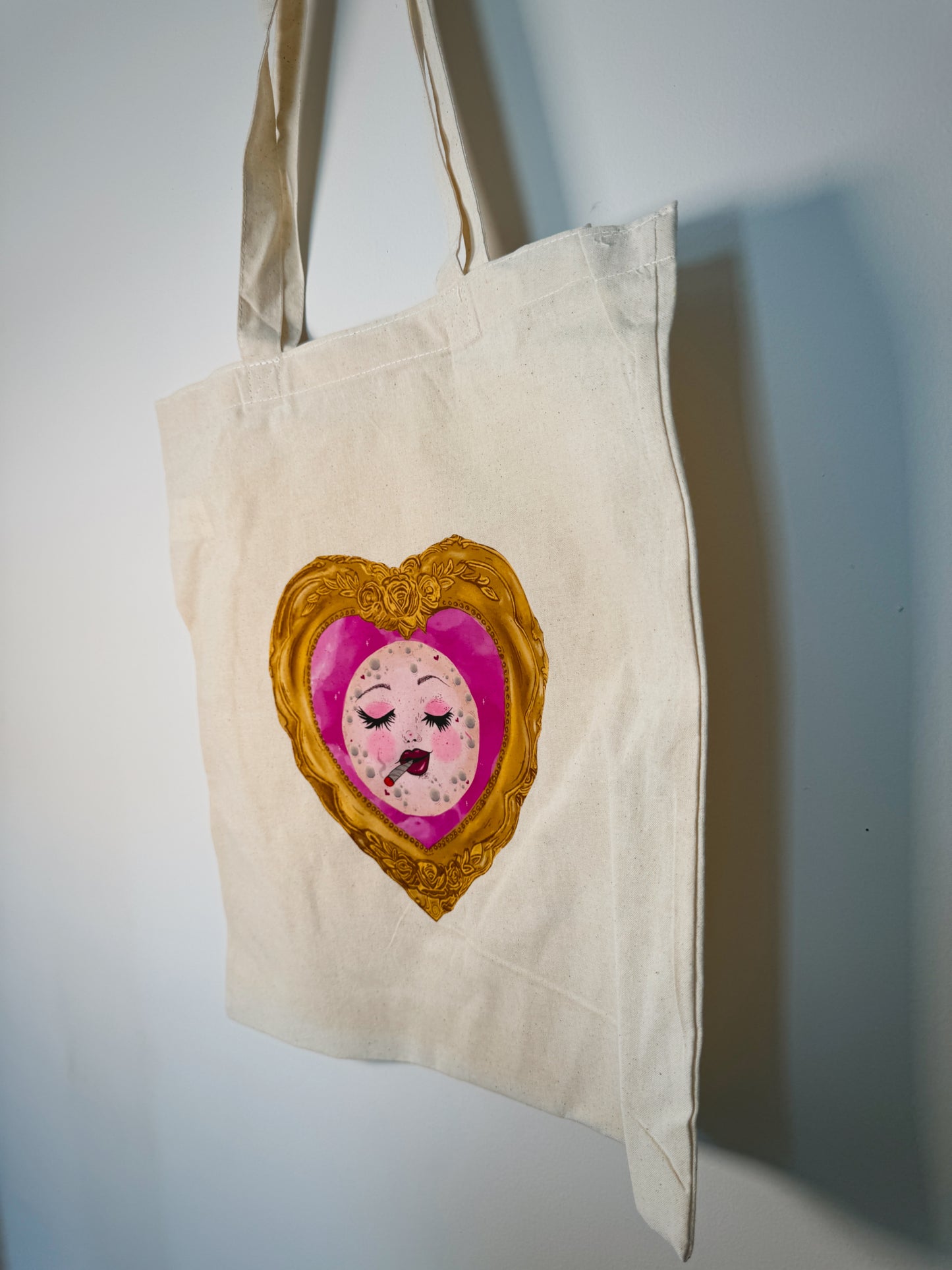 Smoking Moon Hand-Pressed Tote Bag | 15x16 Natural Cotton