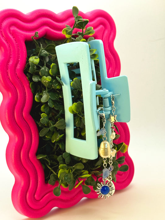 Light Blue Large Claw Clip with Handmade Beaded Charms | Removable Charm Clip | 4.1”