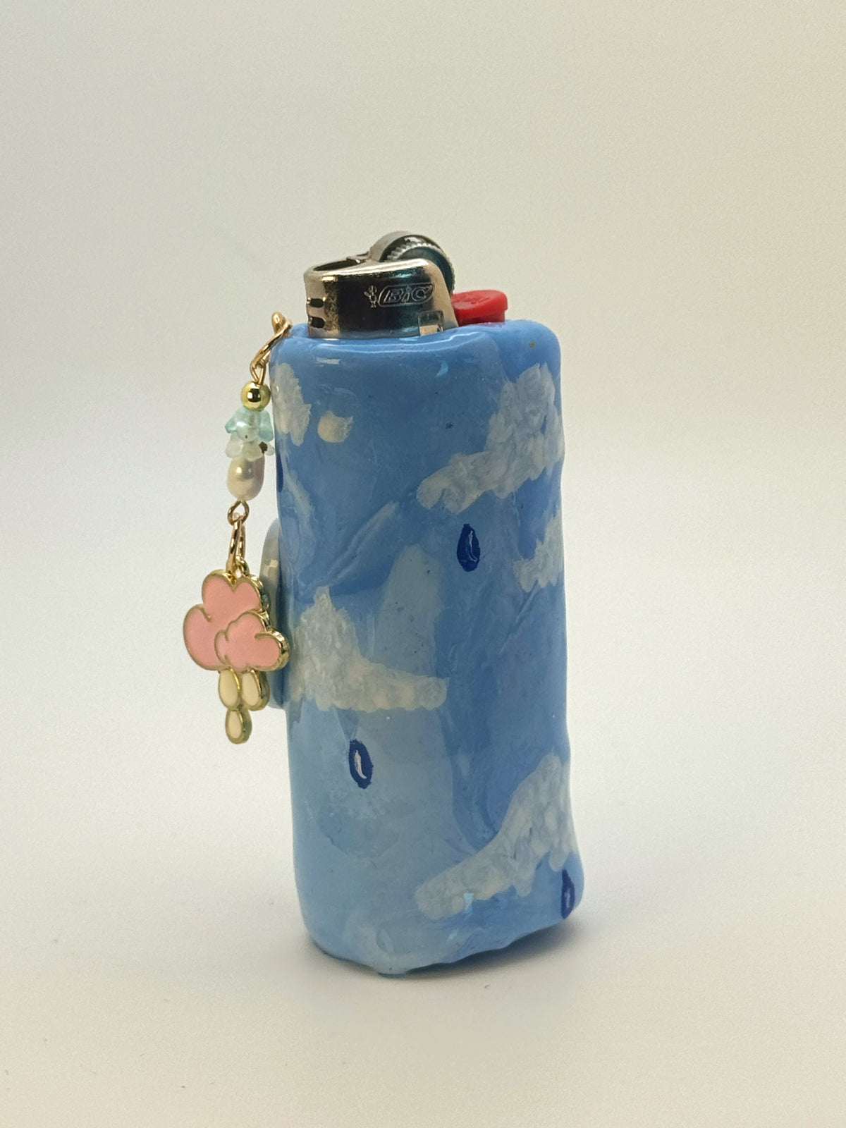 Crying Cloud Case with charm| Fits Standard Bic | Handmade Polymer Clay Art