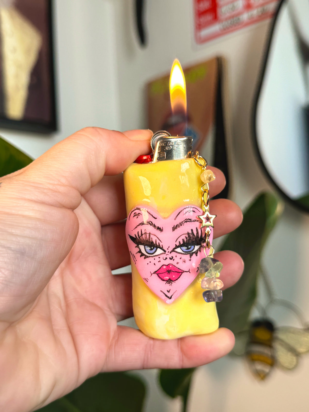 Heart Face Case with charm| Fits Standard Bic | Handmade Polymer Clay Art