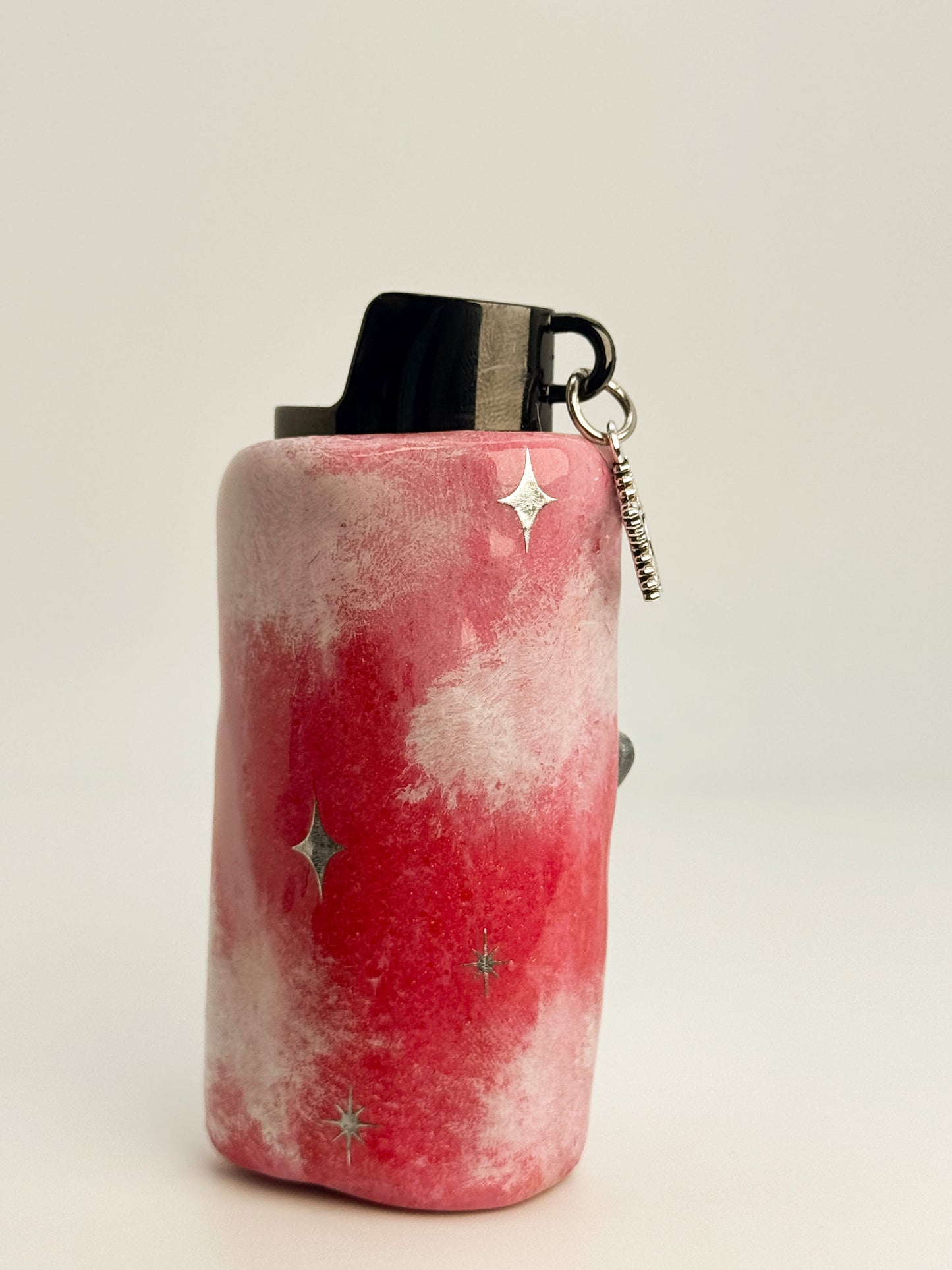 Pink Celestial Star Lighter Case w/ Charm | Fits Standard Bic | Handmade Polymer Clay Art
