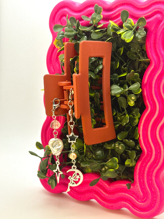 Orange Medium Claw Clip with Handmade Beaded Charms | Removable Charm Clip | 3.1”