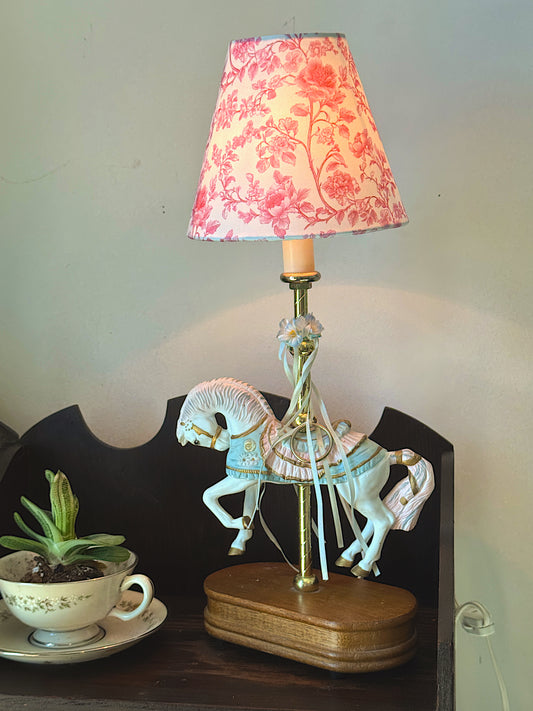 Vintage 1989 House of Lloyd Porcelain Carousel Horse Table Lamp - 17"