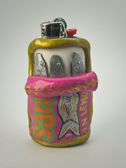 Sardine Tin Lighter Case| Fits Standard Bic | Handmade Polymer Clay Art