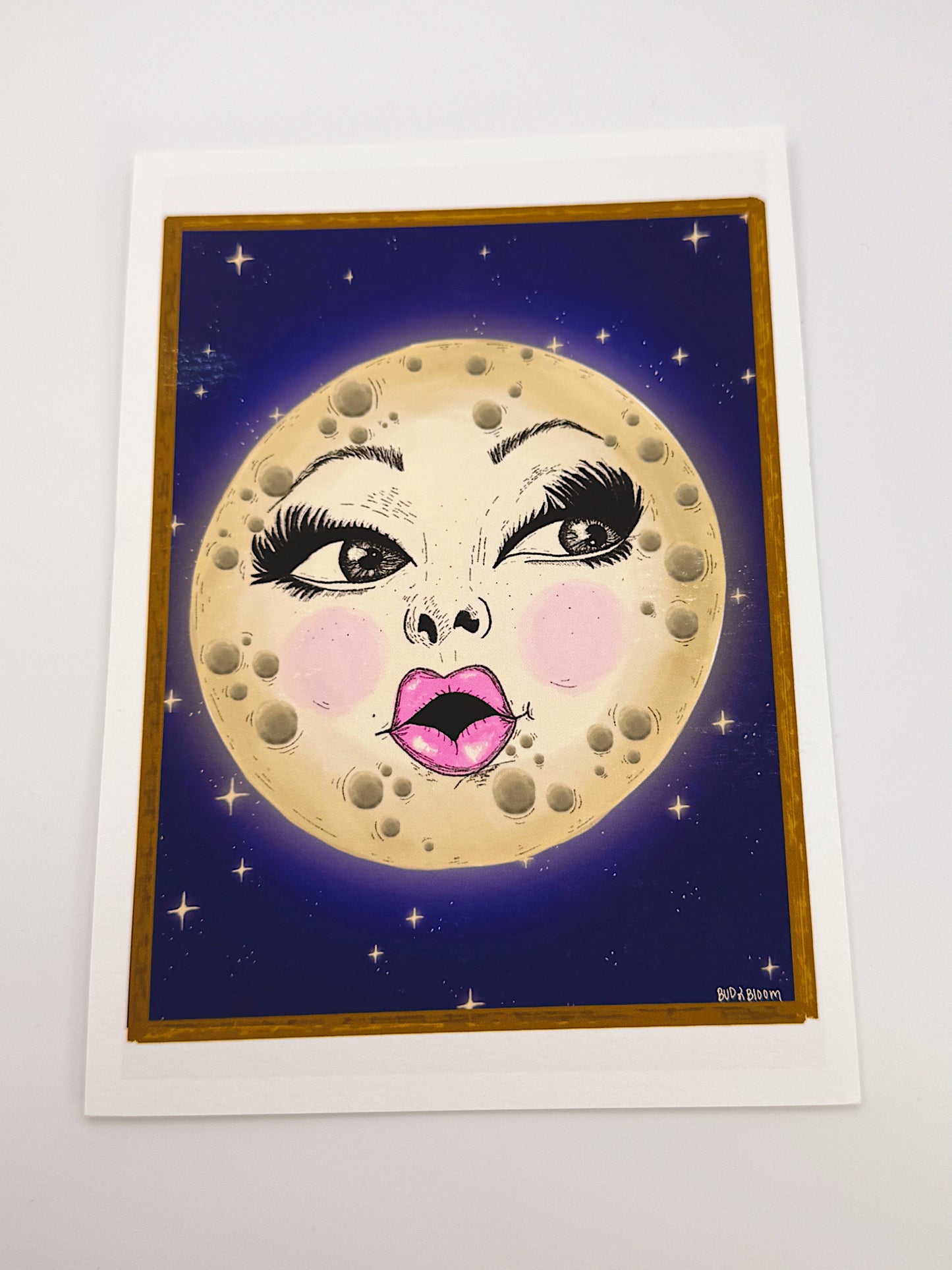 Whimsical Moon Face FRAMED Art – 8×10 Vintage-Style Celestial Wall Art