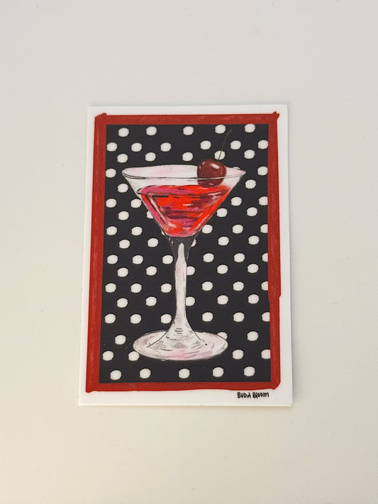 Cherry Martini Sticker – Polka Dot Cocktail Vinyl Sticker, Retro Bar Aesthetic Art
