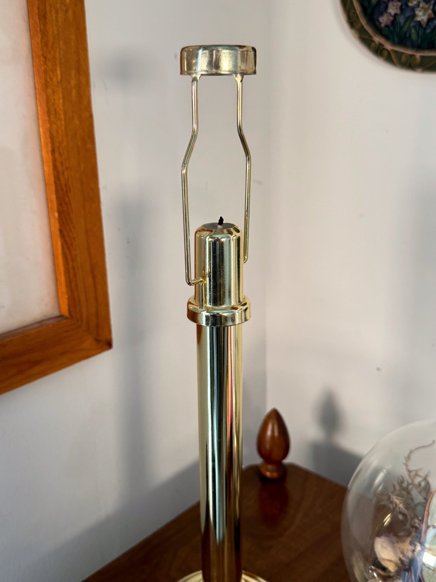 Vintage Brass Candle Lamp with Glass Shade – Spring Loaded Candle Stick Lamp
