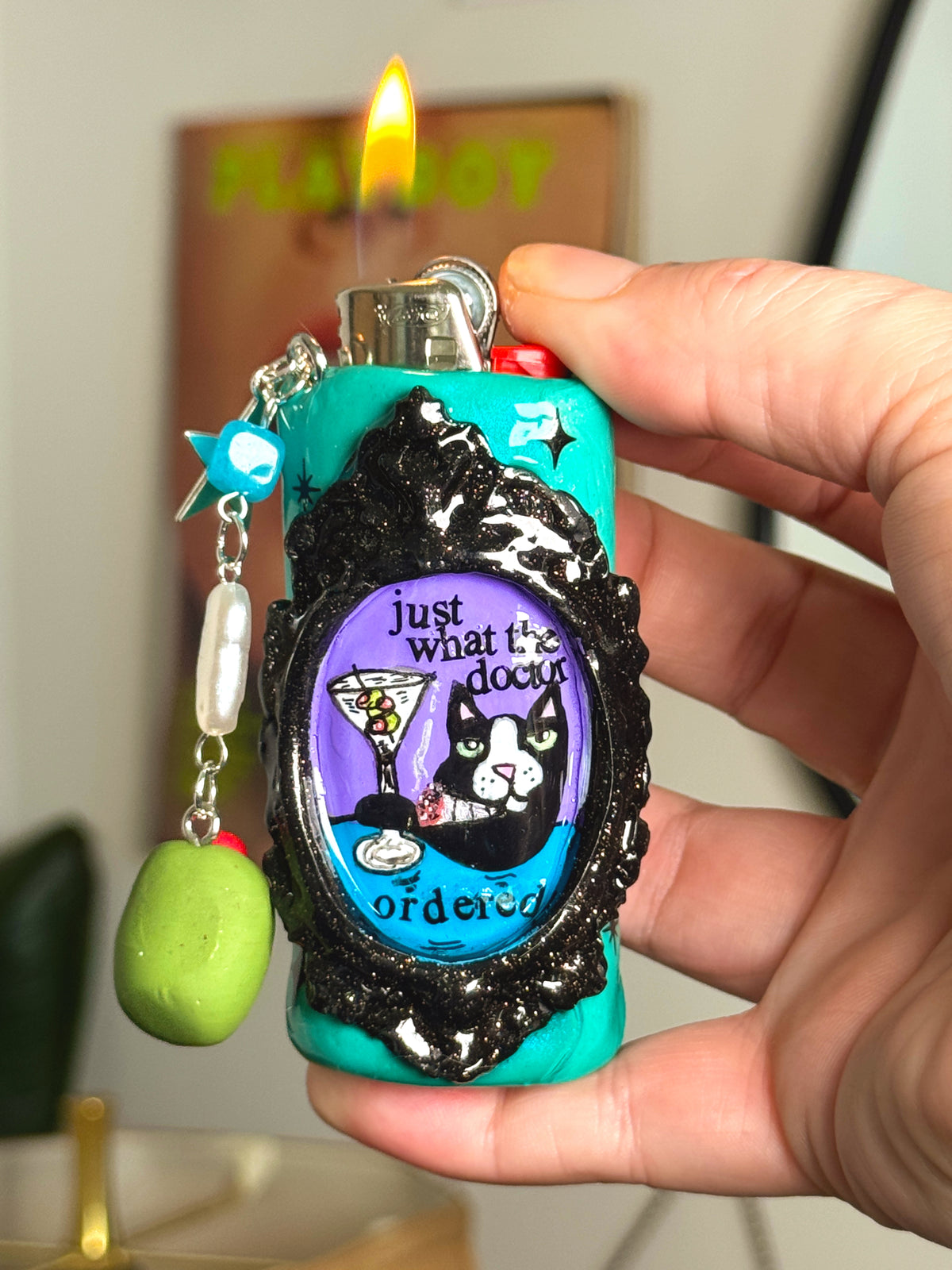 Just What The Doctor Ordered Lighter Case with charm| Fits Standard Bic | Handmade Polymer Clay Art