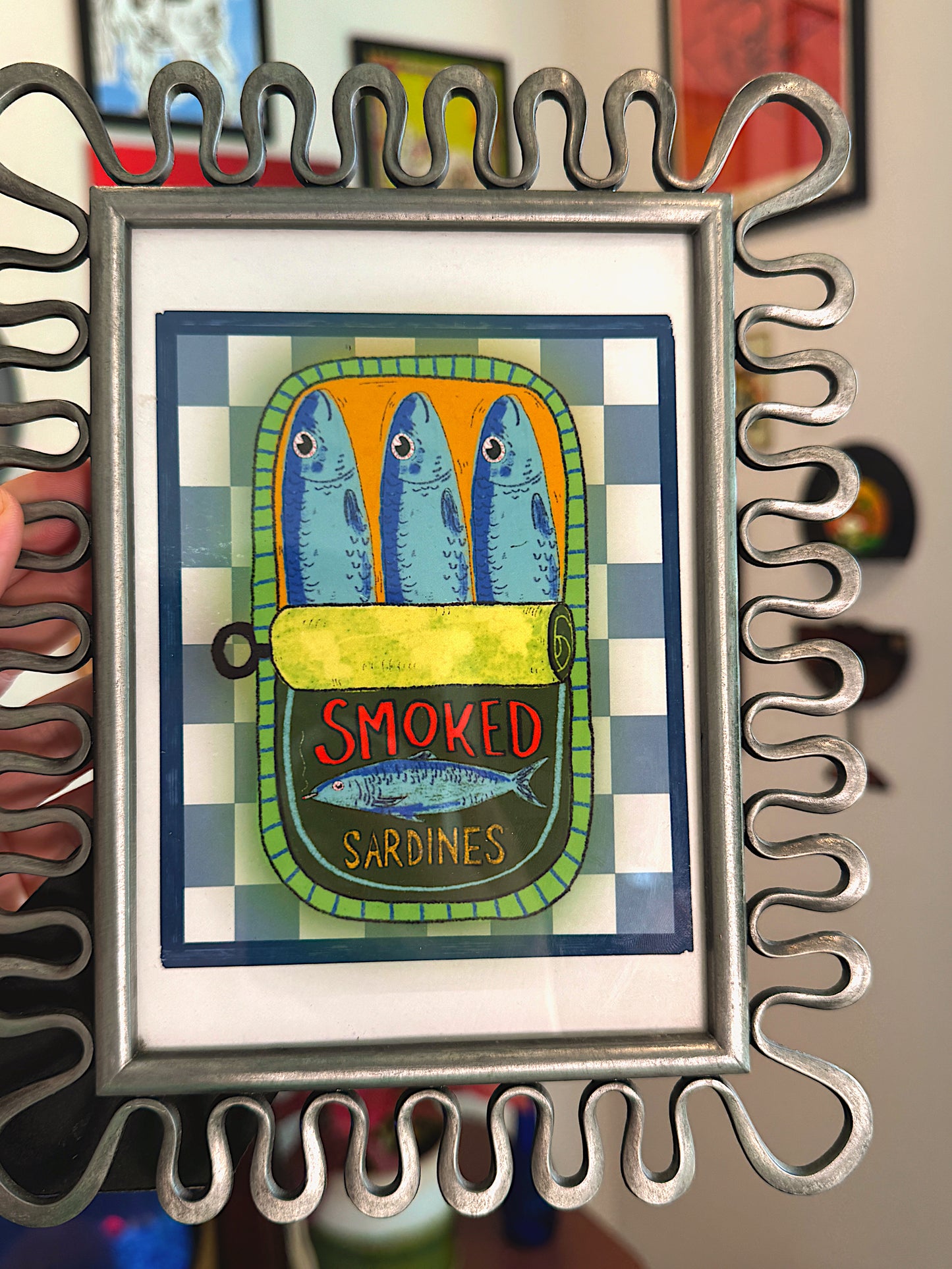 Smoked Sardines Art Print in Funky Metal Frame – Original Artwork Print – Eclectic Kitchen Decor