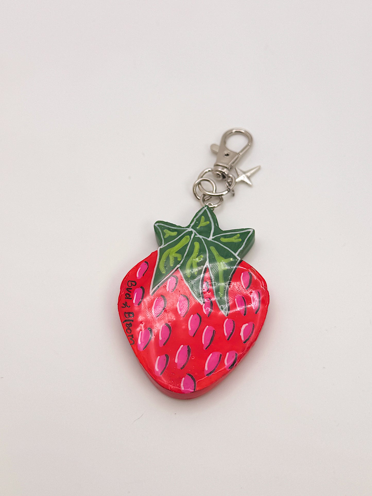 Winking Strawberry Keychain — Hand-Painted Strawberry Face Charm