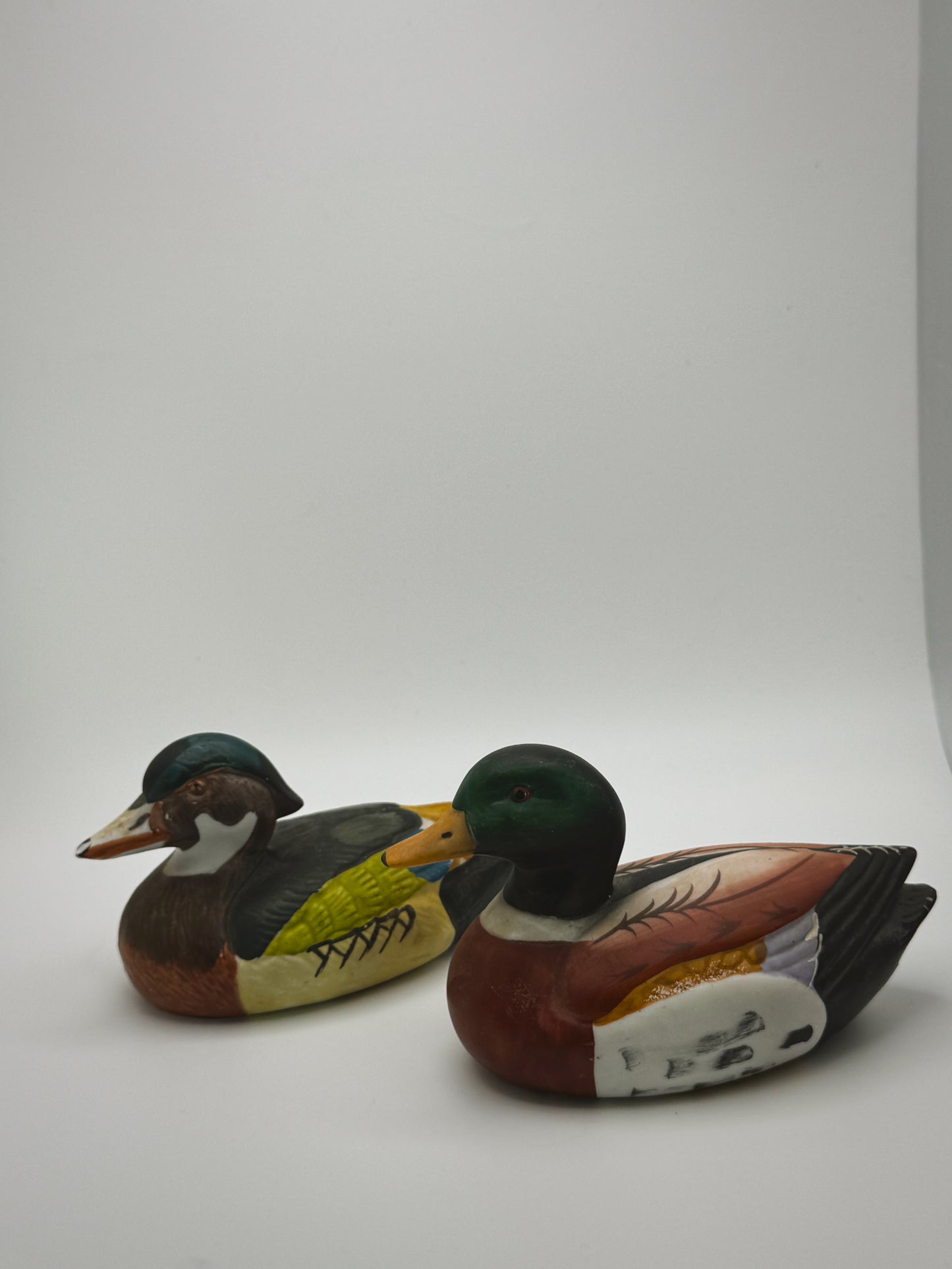 Set of 2 Vintage Hand-Painted Ceramic Duck Decoy Figurines