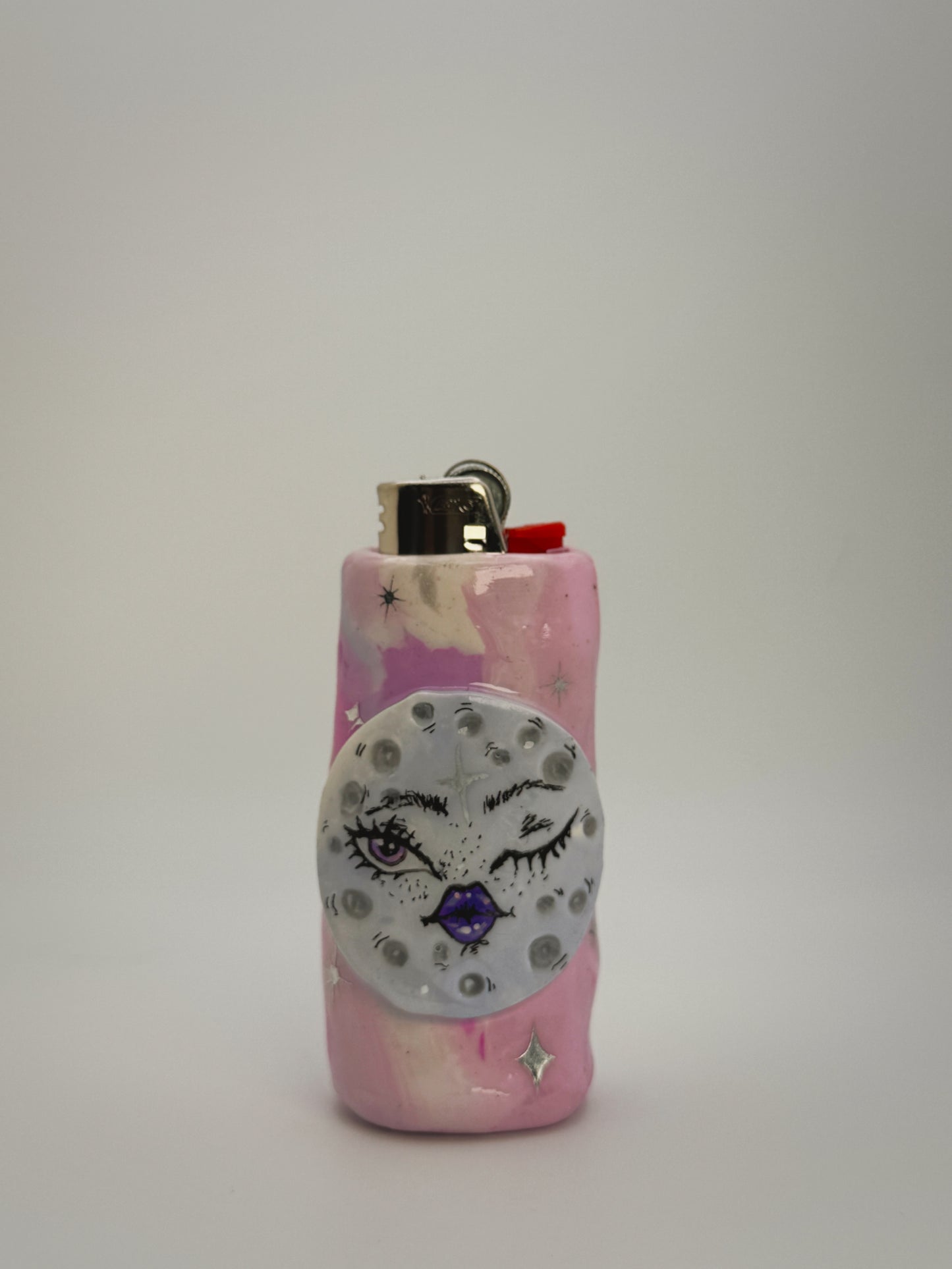 Winking Moon Lighter Case| Fits Standard Bic | Handmade Polymer Clay Art