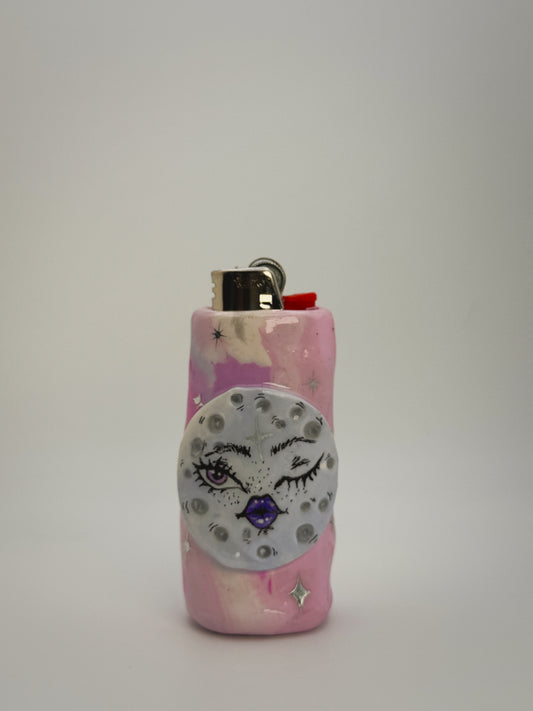 Winking Moon Lighter Case| Fits Standard Bic | Handmade Polymer Clay Art