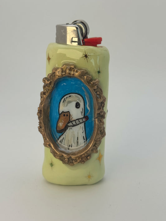 Duck That Doesn’t Give a F*ck Polymer Clay Lighter Case – Vintage Portrait Style