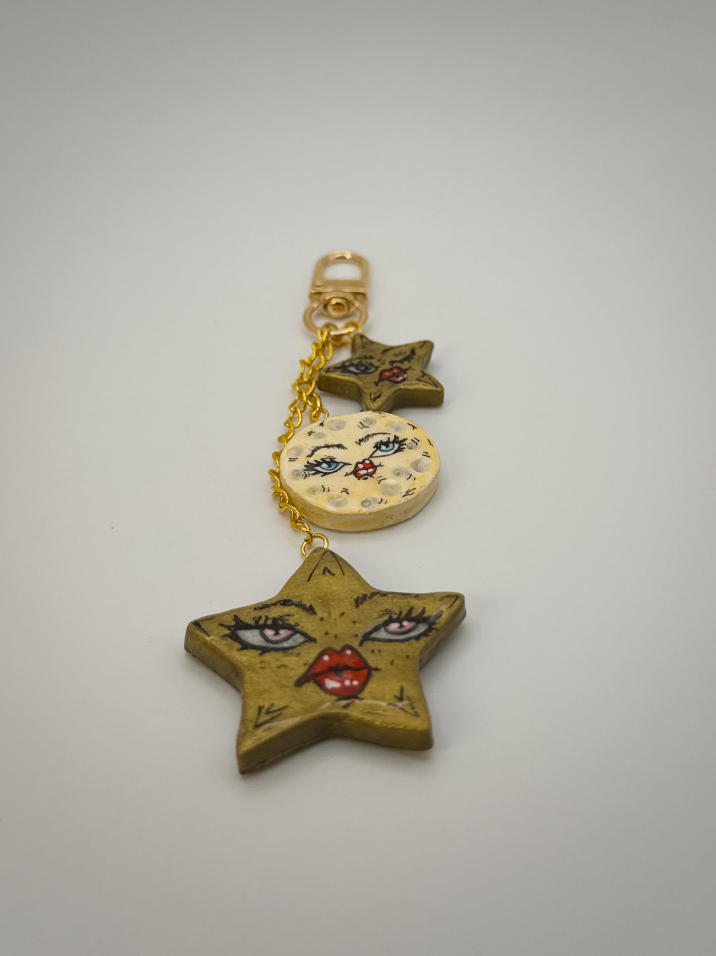 Celestial Trio Charm | Handmade Polymer Clay Key Chain