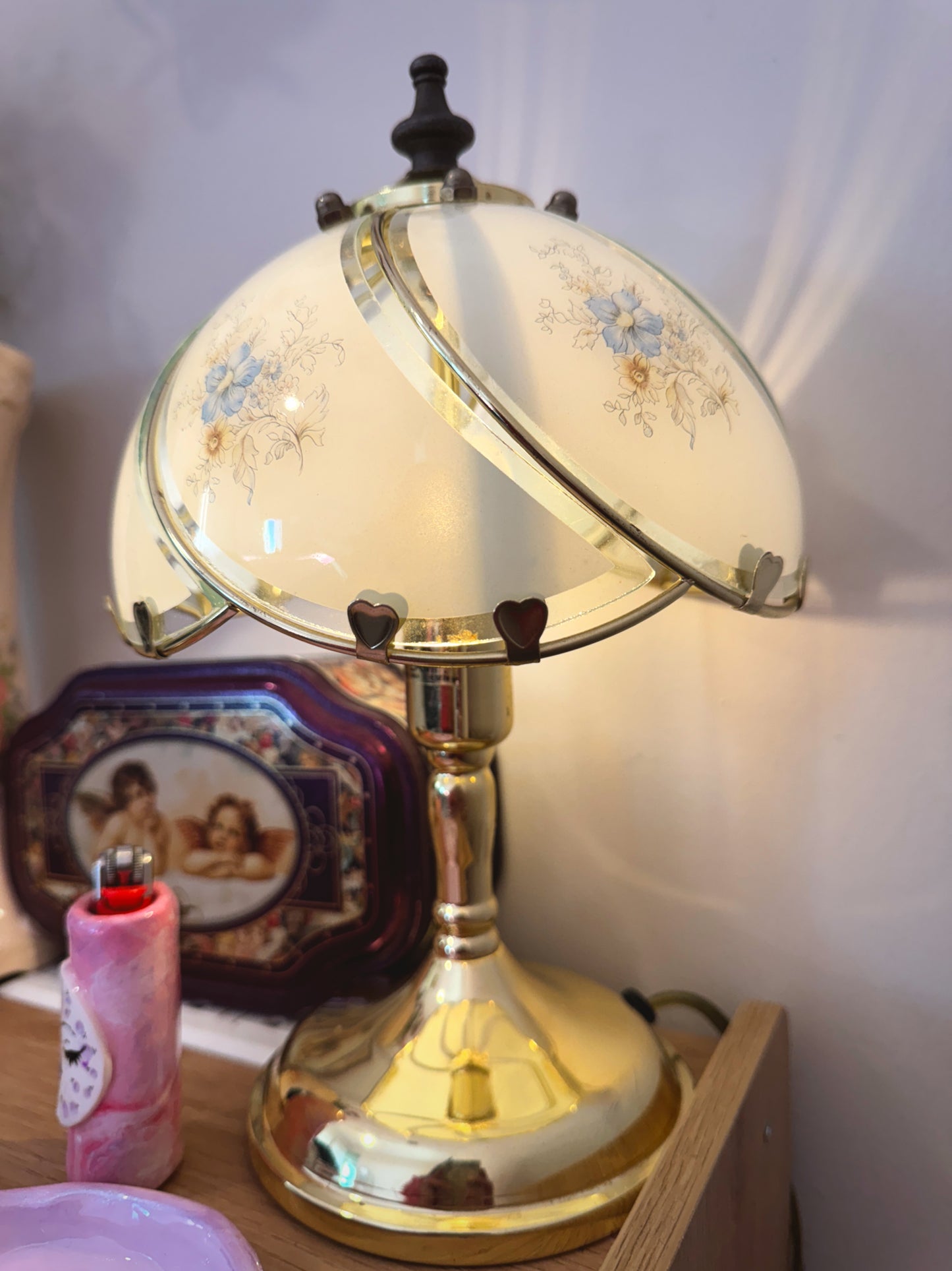 Vintage Floral Touch Lamp – 3-Way Brass Table Lamp