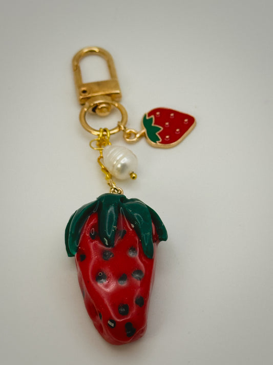 Strawberry Bag Charm | Handmade Polymer Clay Key Chain