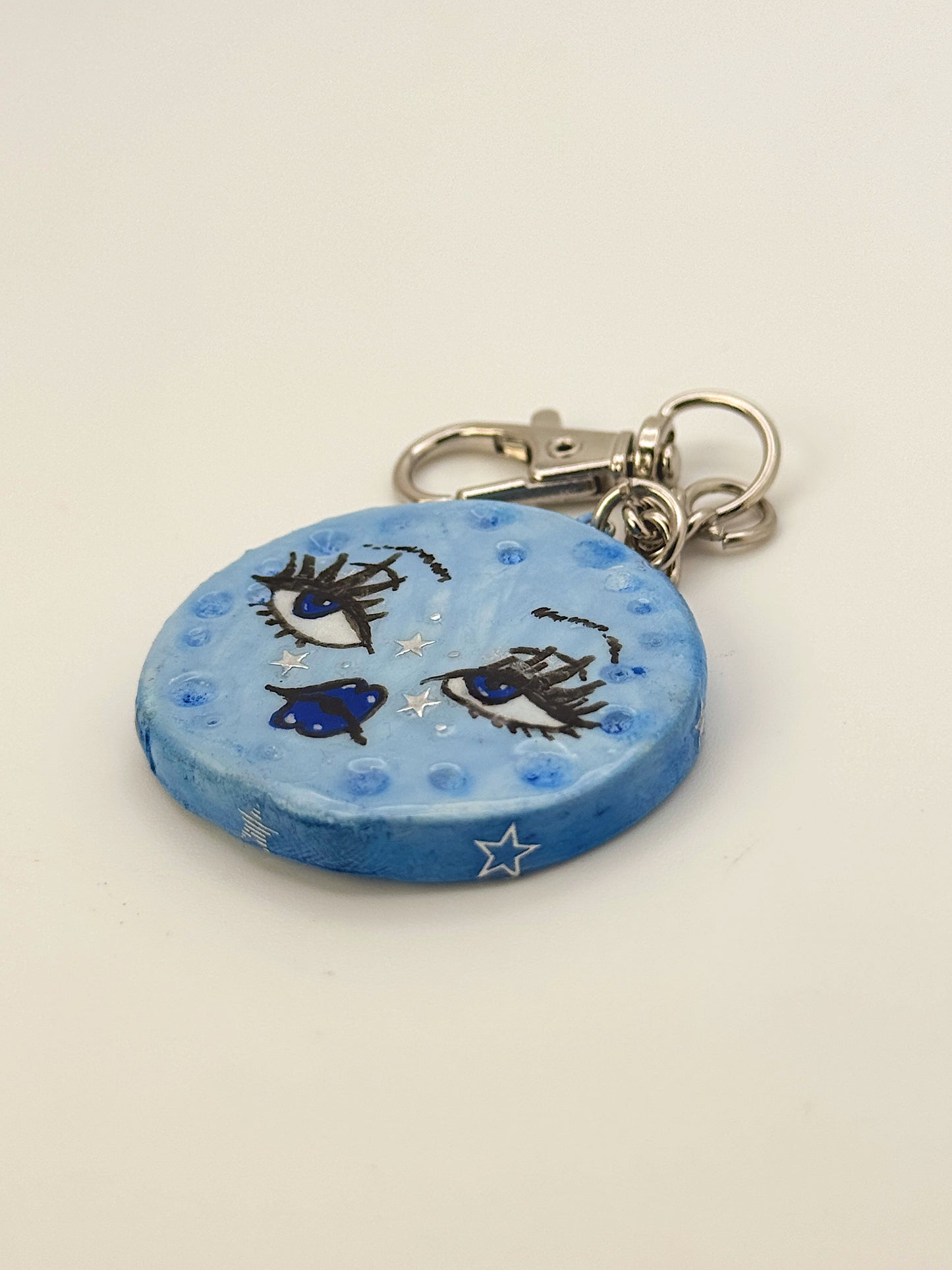 Baby Blue Mini Moon Babe Keychain – Hand-Sculpted Polymer Clay (1.5–2”)