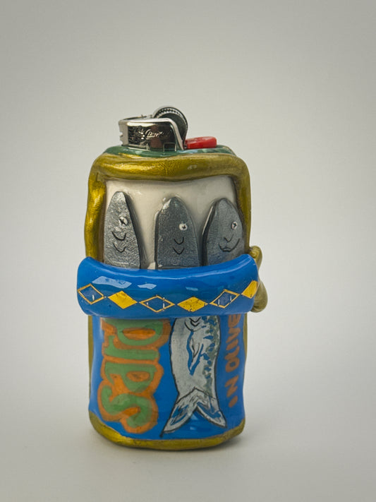 Sardine Tin Lighter Case| Fits Standard Bic | Handmade Polymer Clay Art