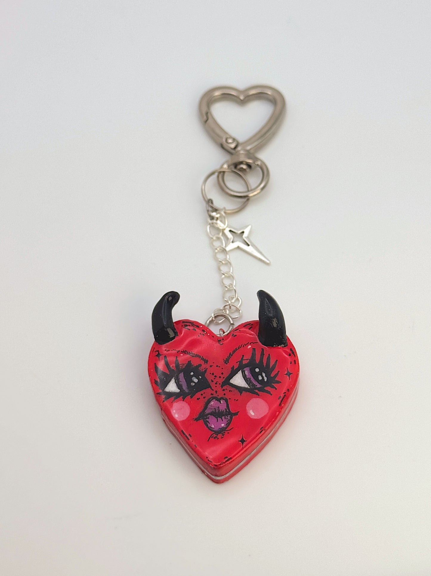 Devil Heart Keychain – Hand-Sculpted Polymer Clay Charm