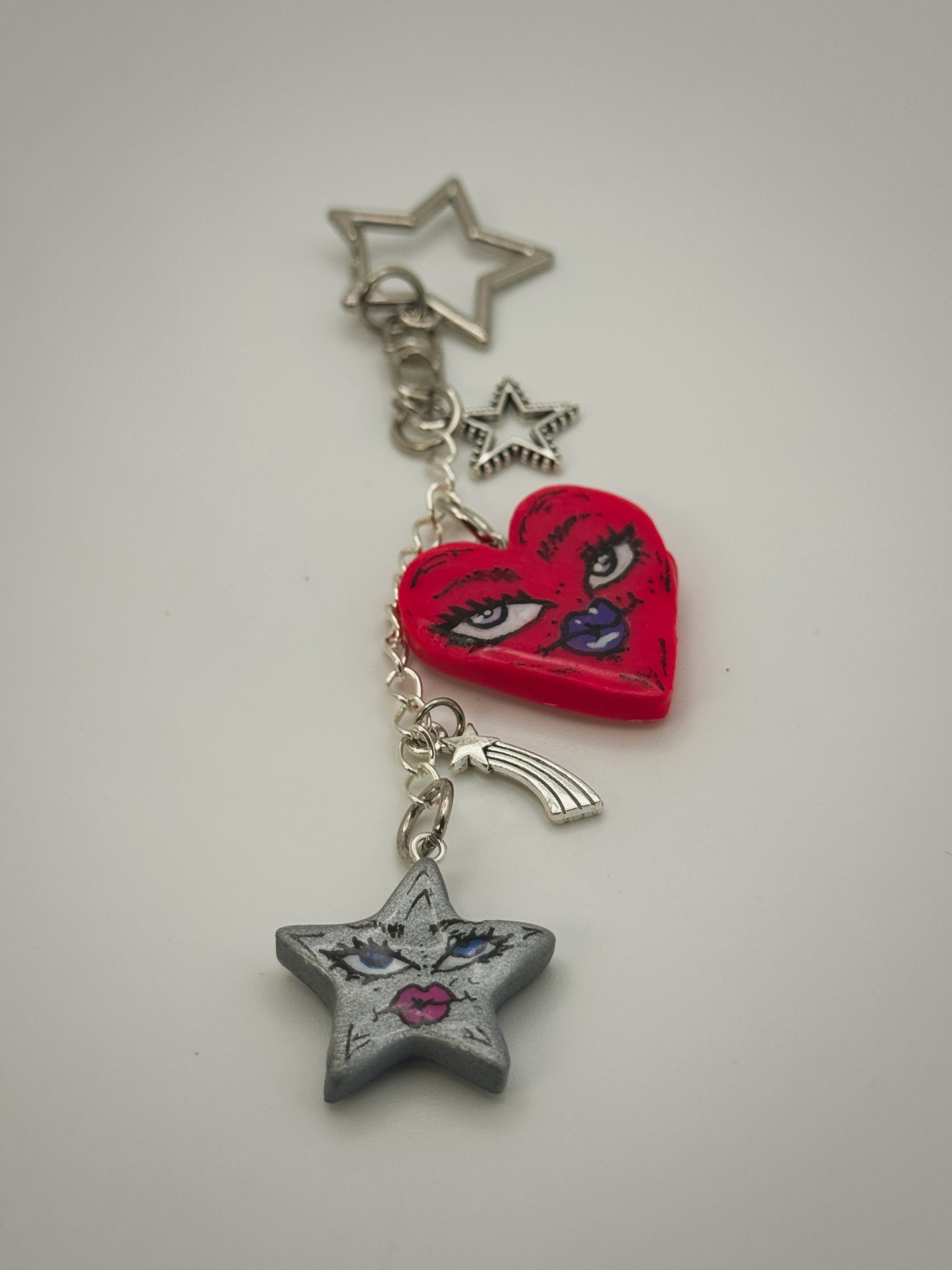 Sassy Star & Heart Bag Charm | Handmade Polymer Clay Key Chain
