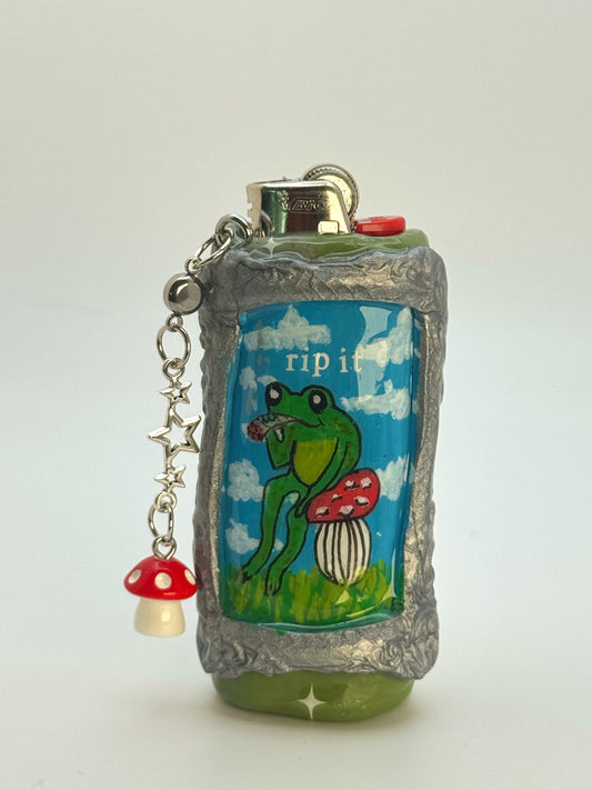 Vintage Frame Rip It Frog Case with charm| Fits Standard Bic | Handmade Polymer Clay Art