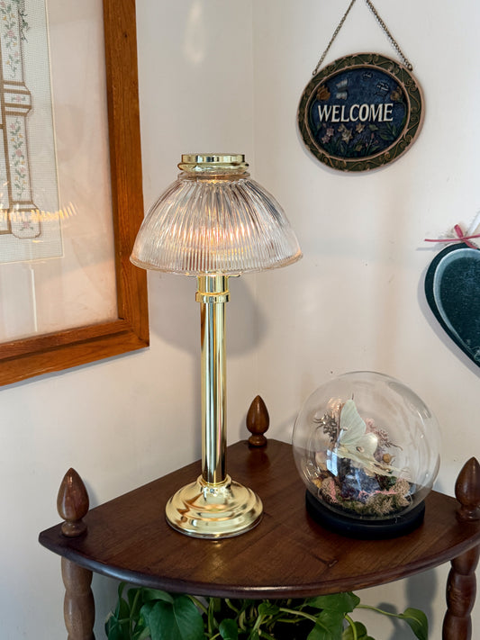 Vintage Brass Candle Lamp with Glass Shade – Spring Loaded Candle Stick Lamp