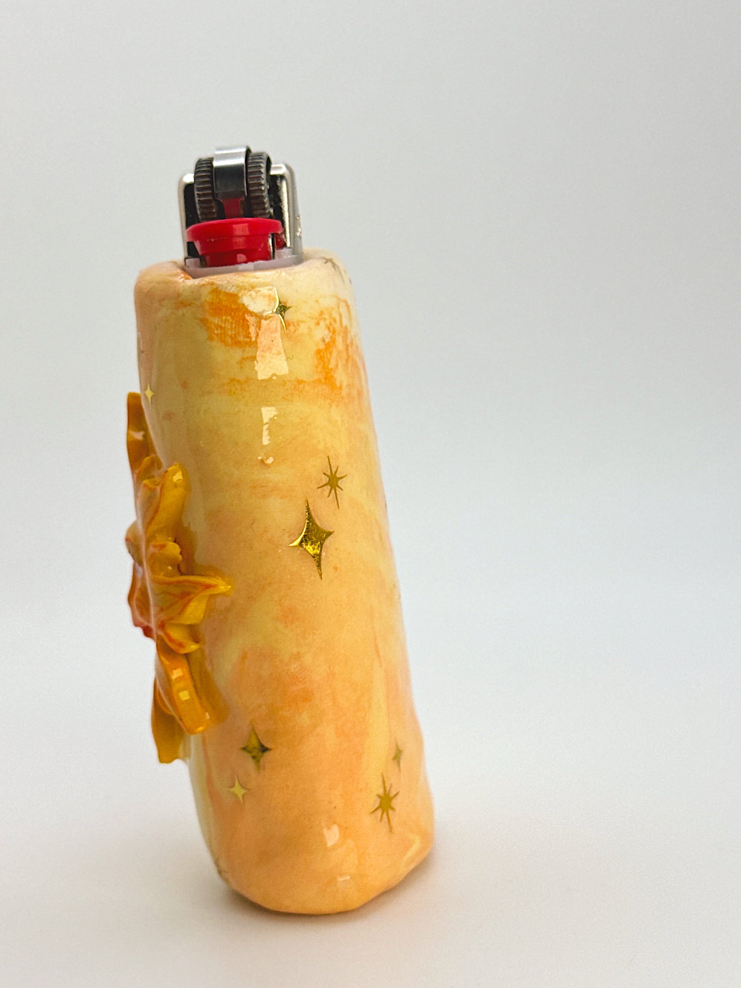 Miss Sunny Celestial Lighter Case – Handcrafted Moon Face Art Lighter Cover