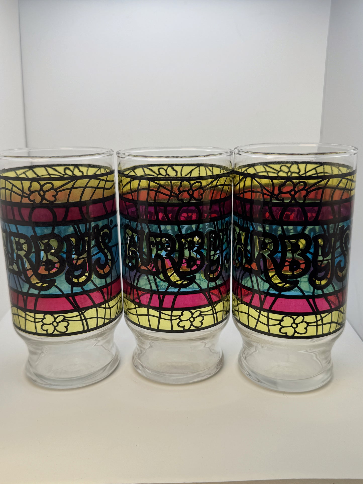Vintage 70s Arby’s Stained Glass Style Promo Glasses – Set of 3