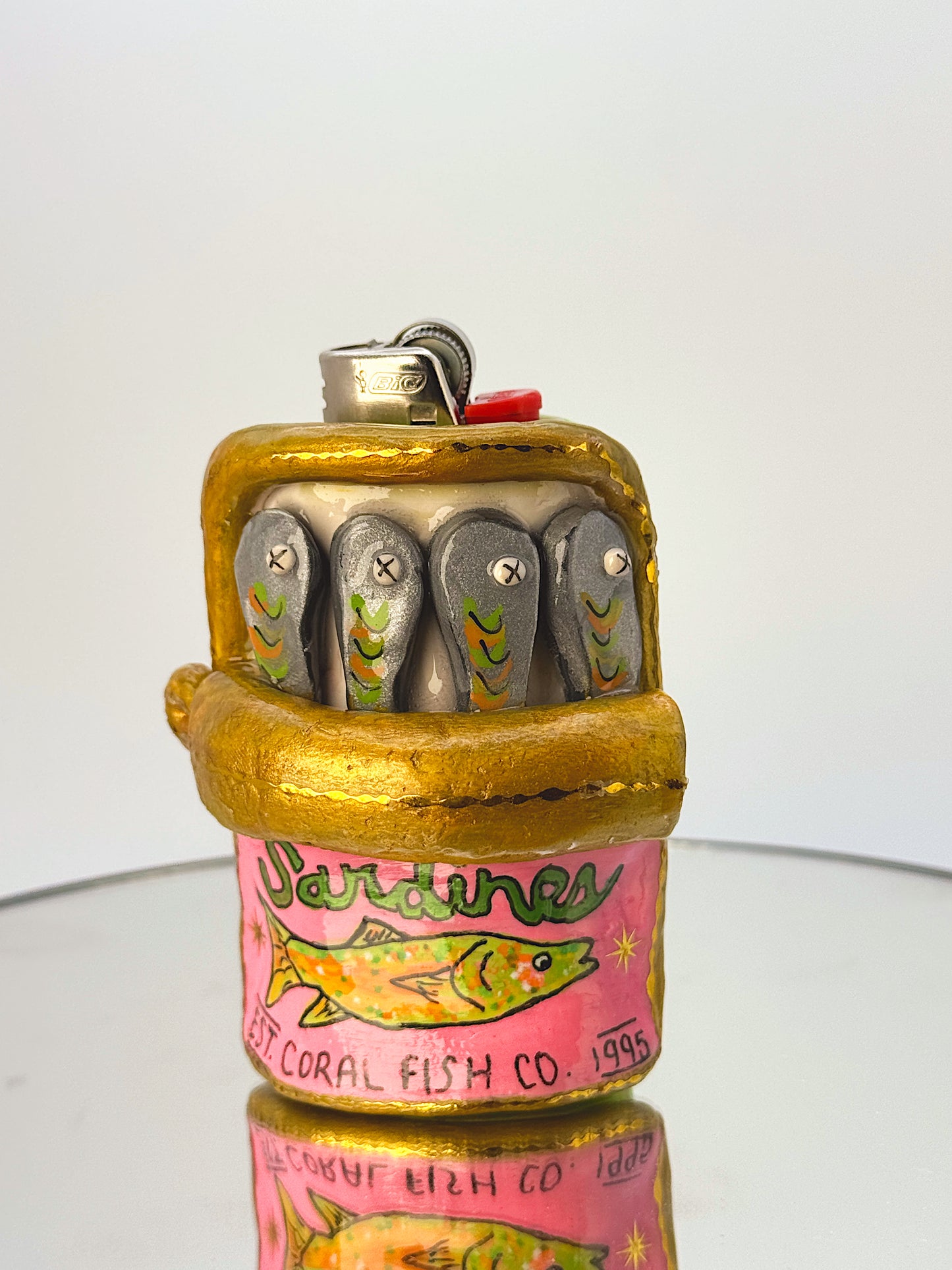 Handmade Sardine Can Lighter Case– Funky Polymer Clay Sculpture