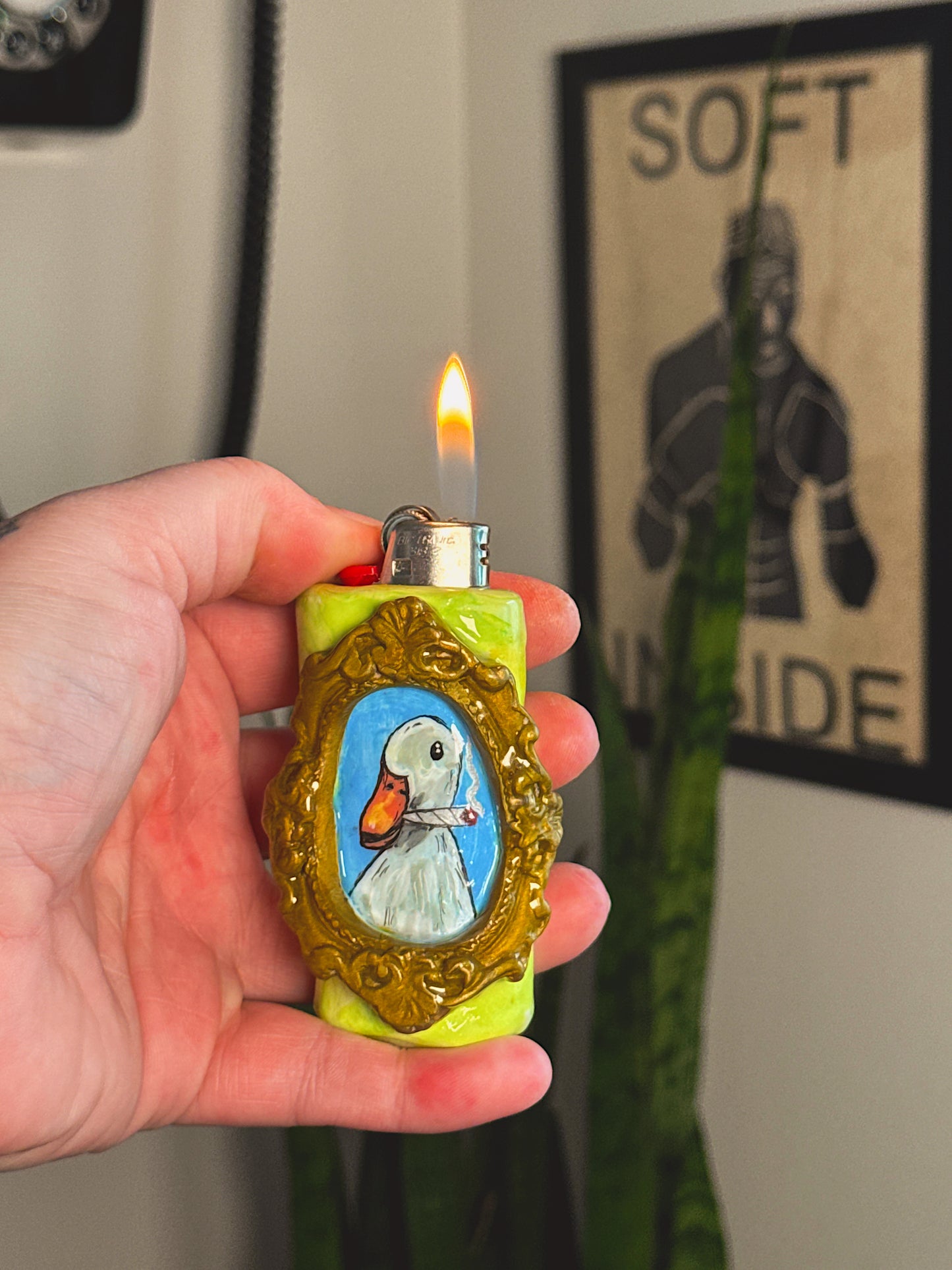 Duck That Doesn’t Give a F*ck Lighter Case – Hand-Painted Duck Portrait BIC Lighter Cover