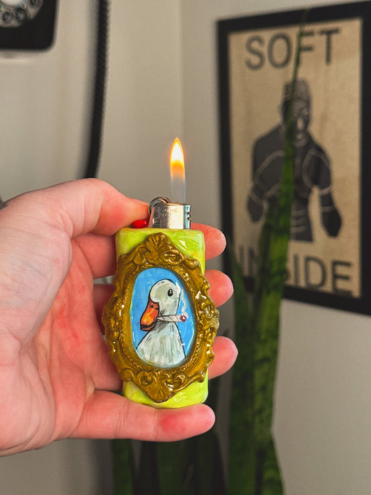 Duck That Doesn’t Give a F*ck Lighter Case – Hand-Painted Duck Portrait BIC Lighter Cover