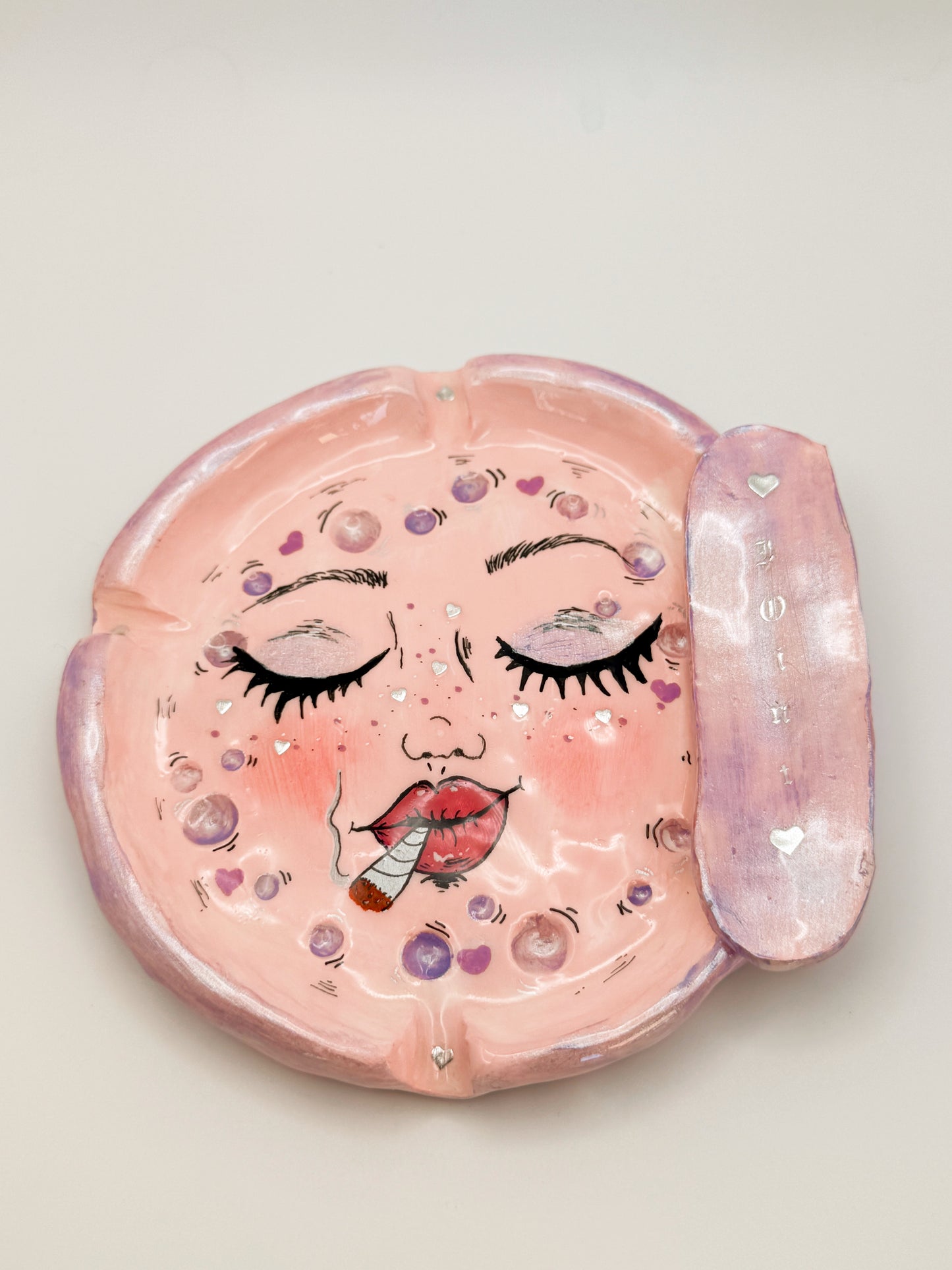 Smoking Moon Ashtray – Hand-Painted Celestial Moon Dish (5”)