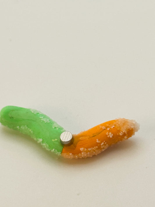 Orange & Green Sour Gummy Worm — Handmade Polymer Clay Fridge Magnets