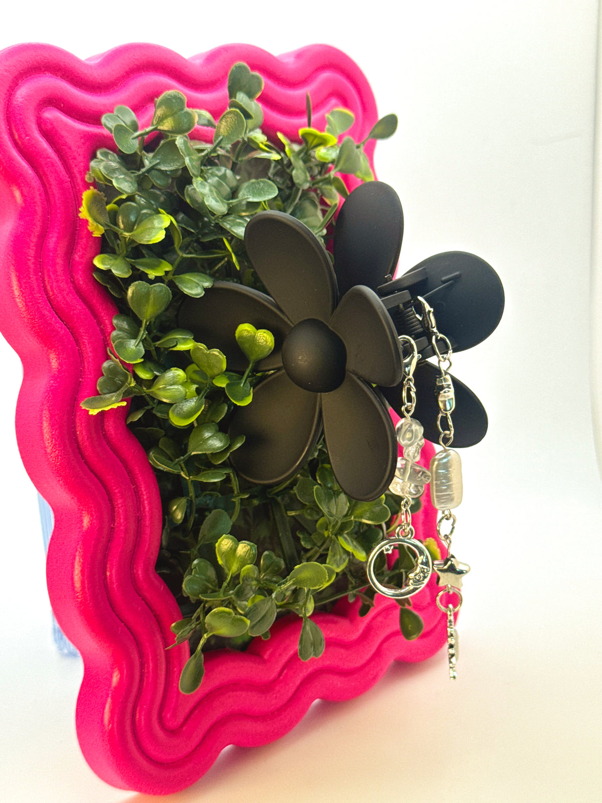 Black Flower Medium Claw Clip with Handmade Beaded Charms | Removable Charm Clip | 3.1”
