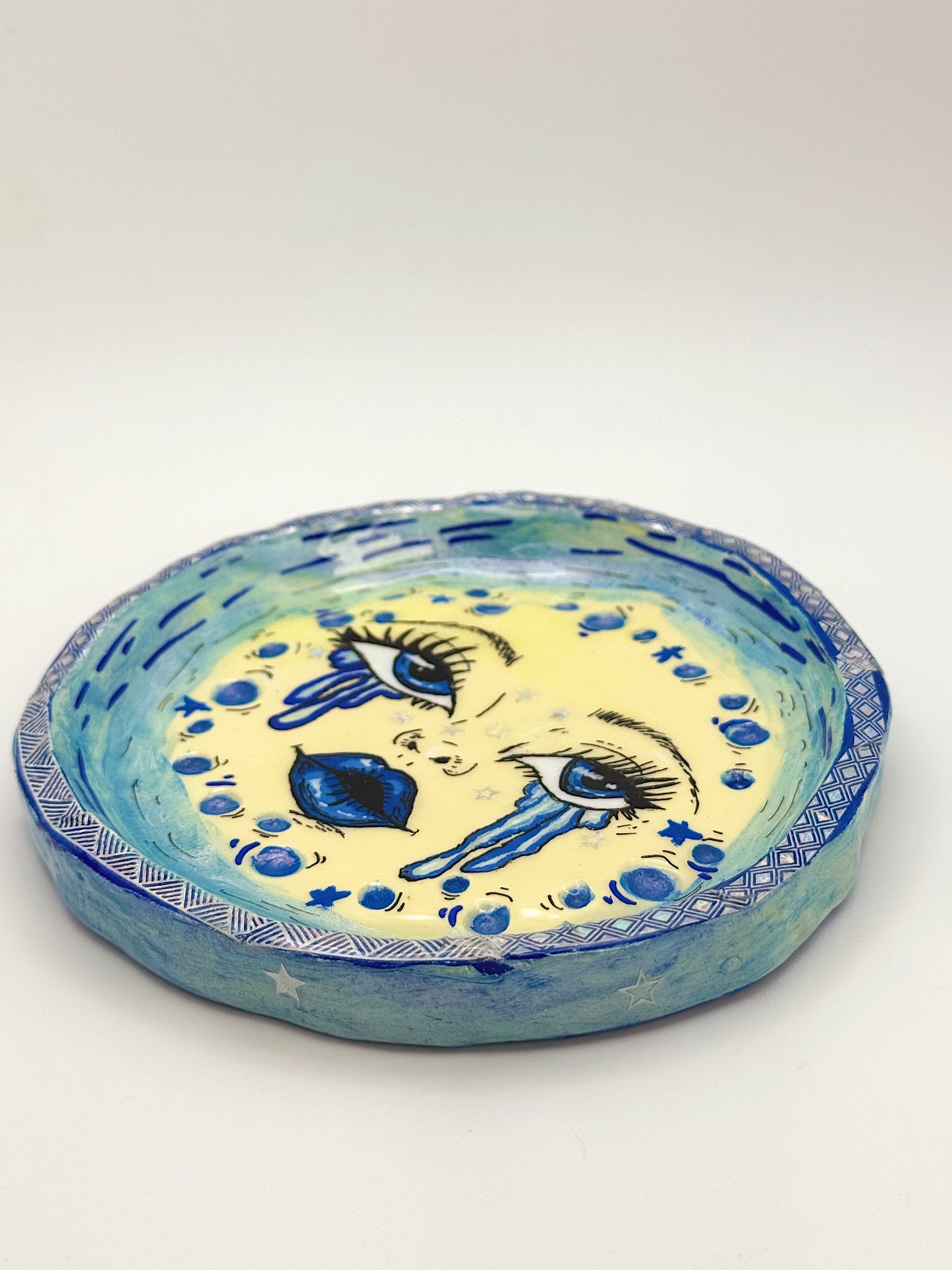 Crying Moon Trinket Dish – Hand-Painted Celestial Jewelry Dish (4.5–5”)