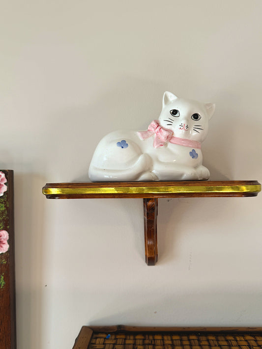 Vintage Wooden Wall Shelf w/ Gold Trim – Small Accent Display Shelf – Cottagecore / Gallery Wall Decor